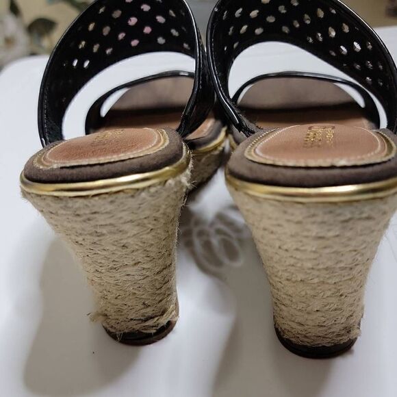 Sperry Top Sider Leather Wedges Eyelet Sisal Rope Slide On Sandals Tan Brown - Picture 13 of 16